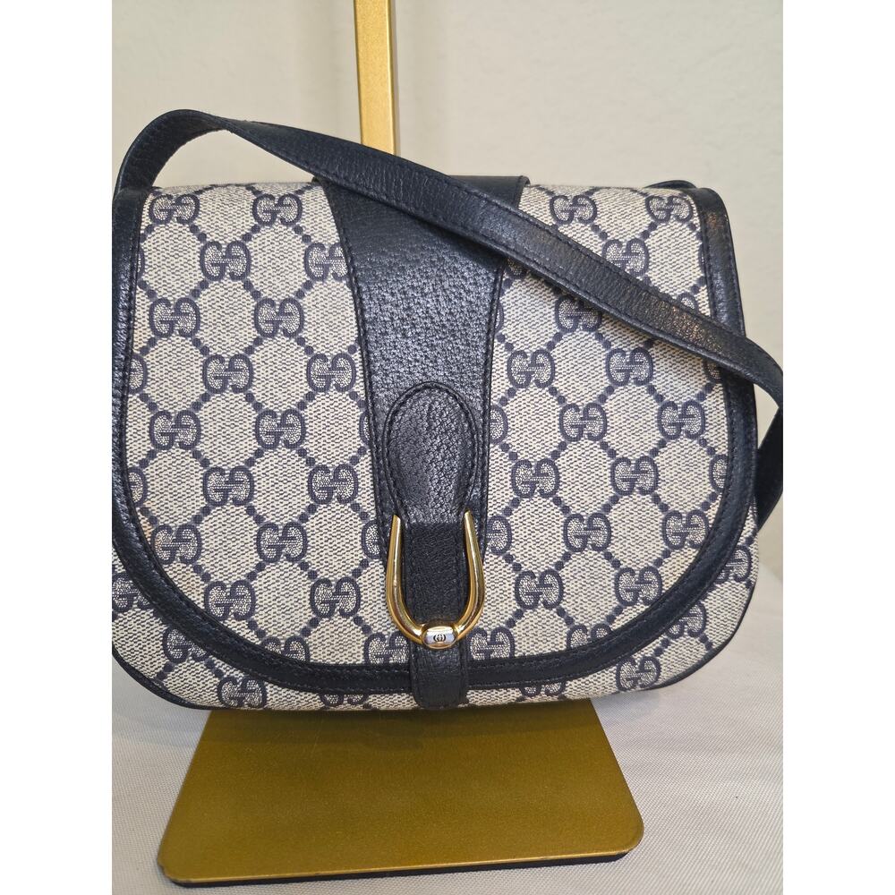 Gucci GG Supreme Navy Crossbody Bag Small Saddle Bag Italy Vintage Ophidia - Picture 2 of 15